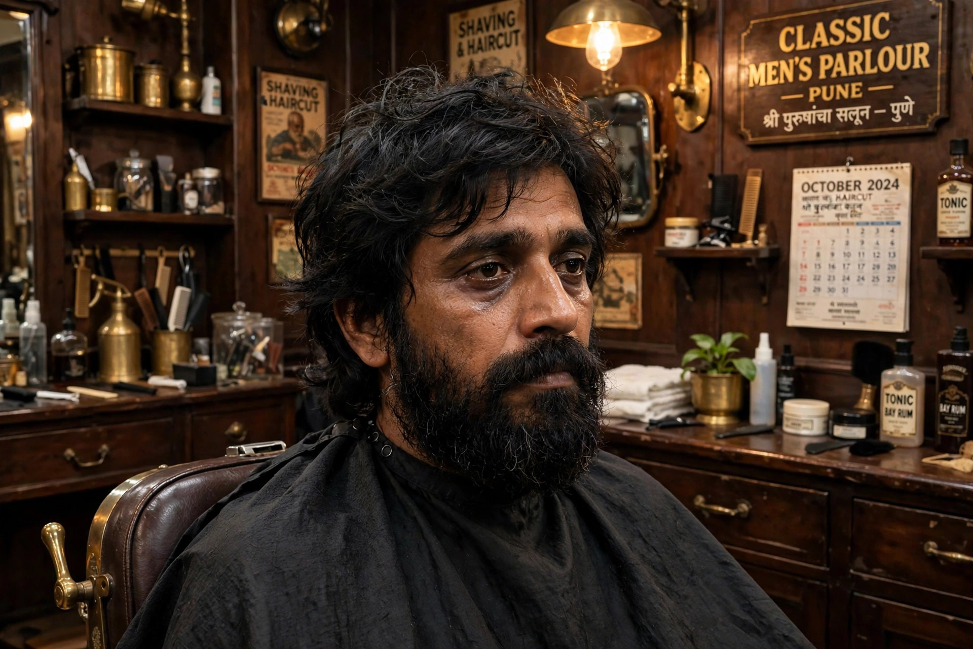 Man with overgrown hair and unshaped beard looking ordinary before grooming